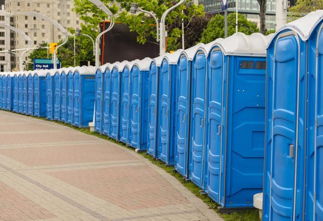 Seasonal porta potty units set up at a Warren, Pennsylvania venue