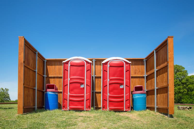 Short-term porta potty units staged for delivery in Warren, Pennsylvania